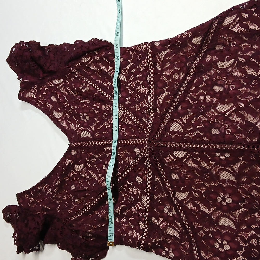 Taylor V-neck Burgundy Lace Hi-low Hem Flutter Sleeve Dress Size 14 - Picture 12 of 13